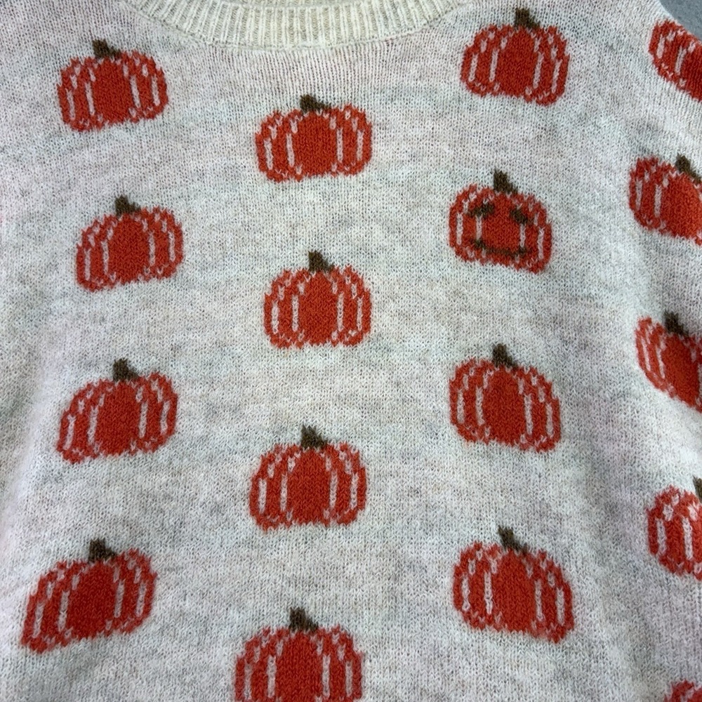 Vince Camuto Sweater Womens L Beige Pumpkin Print Fall Fest Holiday Knit Comfy - Picture 5 of 16